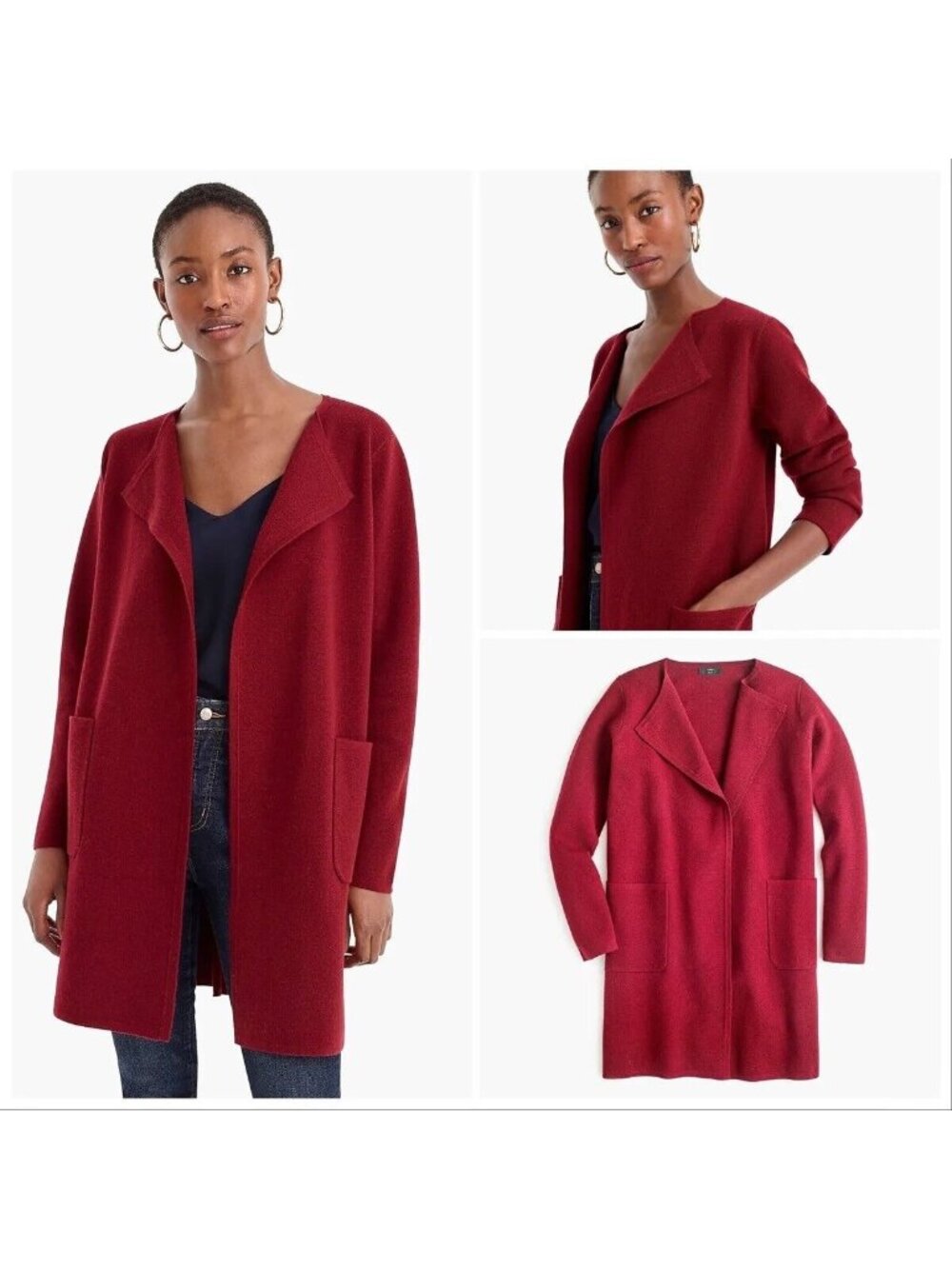 J. Crew Womens Cardigan Red Juliette Collarless Sweater Blazer Size XXS
